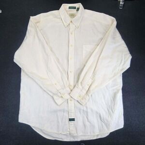 G H Bass Button Down Shirt Mens Large Ivory Linen Blend Long Sleeve Casual